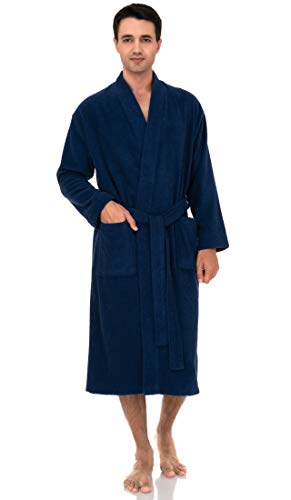 TowelSelections Mens Robe, 100% Cotton Terry Cloth Bathrobe, Spa Bath Robes for Men Medium/Large Twilight Blue