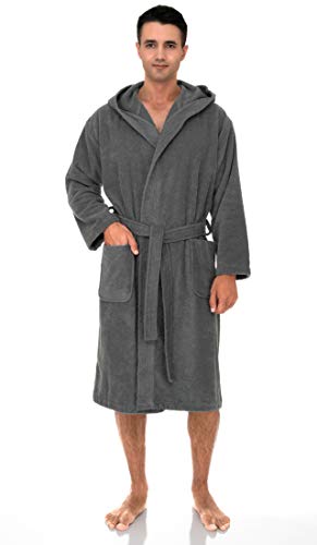 TowelSelections Mens Robe with Hood, Premium Cotton Terry Cloth Bathrobe, Soft Bath Robes for Men Large Frost Gray