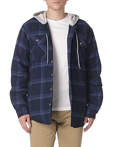Wrangler Authentics Men's Long Sleeve Quilted Lined Flannel Shirt Jacket with Hood, Navy, X-Large