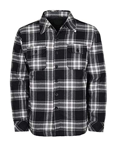 URBANJ Men's Long Sleeve Heavy Weight Quilted Lined Plaid Flannel Shirt Jacket (XL, P2212 Black)