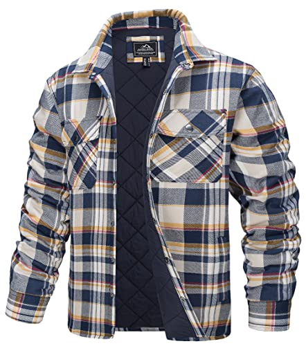 TACVASEN Men's Flannel Shirt Jacket Quilted Lined Flannel Jacket Fleece Plaid Shirt Long Sleeve Work Shirts Winter Jacket Button Down Shirt Jacket