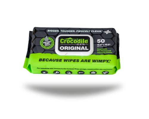 Crocodile Cloth Original - 50, 10" X 15" Cleaning Wipes. Large, Moist, Absorbent and Disposable Cleaning Cloths. Safe on Skin and Multiple Surfaces.