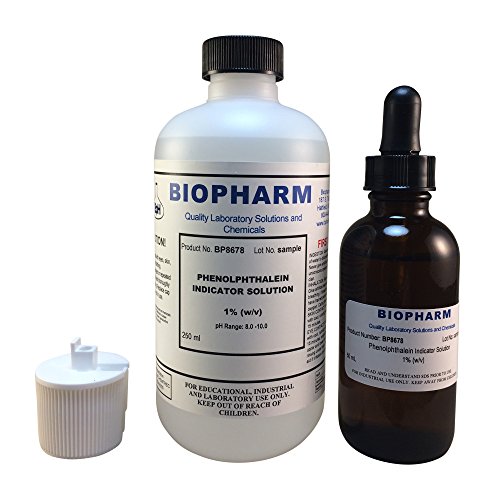 Phenolphthalein pH Indicator 1% Solution  250 mL (8.4 fl oz) Bottle Plus 1 Dropper Bottle containing 50 mL of Solution