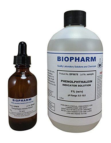 Phenolphthalein pH Indicator 1% Solution  One 500 mL (1.06 Pint) Bottle Plus 1 Dropper Bottle containing 50 ml of Solution