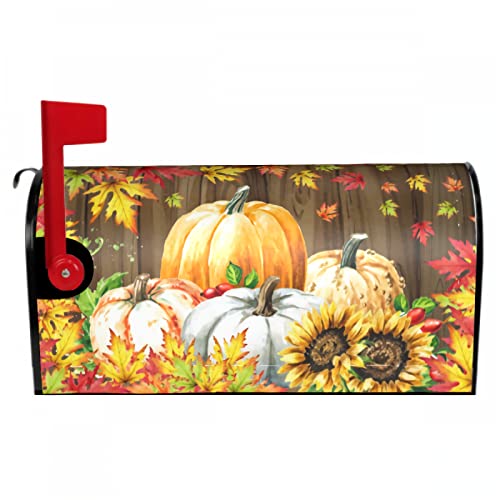 Fall Mailbox Covers Magnetic Standard Size 18 X 21 Retro Sunflower Pumpkin Maple Leaf Mailbox Cover Autumn Thanksgiving Decorations Mailbox Wrap Post Letter Box Covers Decor for Outdoor Home Garden