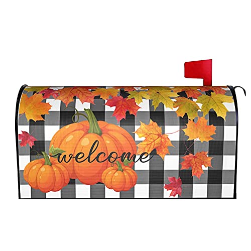 Fall Mailbox Covers Magnetic Autumn Mailbox Covers Pumpkins Maple Leaf Thanksgiving Magnetic Mailbox Wraps Standard Size 18" X 21" Garden Mailboxs Decorations for Outside