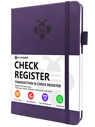 KUMEER Check Register  Elegant Check Registers for Personal Checkbook with Check & Transaction Registers, Hardcover Checkbook Log 5.2x7.6" (Purple)
