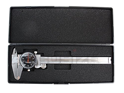 Accusize Industrial Tools 0-6" x 0.001" (Range x Resolution) Dial Caliper, Black Face Red Needle, Stainless Steel in Fitted Box, P920-B216