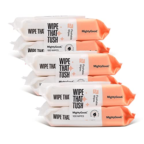 MightyGood. Wipe That Tush Flushable Wipes - 6 Packs of 50 Wipes - 300 Total Wipes - Hypoallergenic & Fragrance-Free Wipes with Aloe - Flushable Tested & Septic-Safe