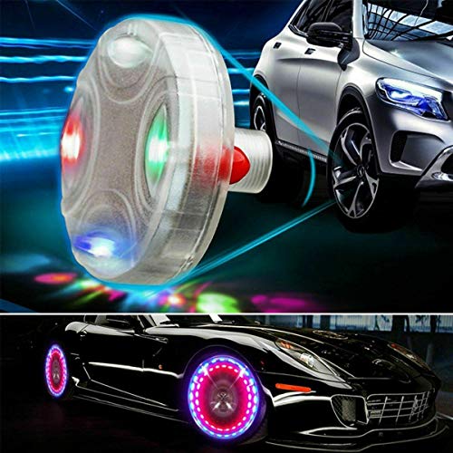 MACHSWON 4pcs Solar Car Tire Wheel Lights,Car Wheel Tire Air Valve, Solar hub lamp Cap Light with Motion Sensors Colorful LED, Tire Light Gas Nozzle,for Car Bicycle Motorcycles