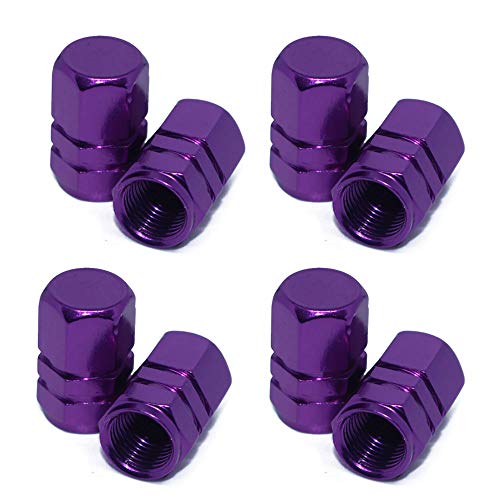 ReplaceMyParts Valve Stem Covers Caps Dustproof Airtight Seal Hexagon Design Outdoor All-Weather Leak-Proof Air Protection Light-Weight Aluminum Alloy (8 Pieces), Purple