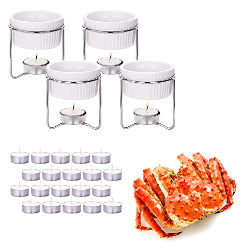 Luvan 4 Pieces Butter Warmers,Butter Warmers For Seafood with 20 Pieces Tealight Candles,Ceramic Butter Warmer Set for Chocolate or Cheese,Fondue- Dishwasher Safe,Microwave Safe, Oven Safe