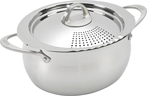 Bialetti Oval 6 Quart Multi-Pot with Strainer Lid, whole pasta, corn, lobster, Stainless Steel