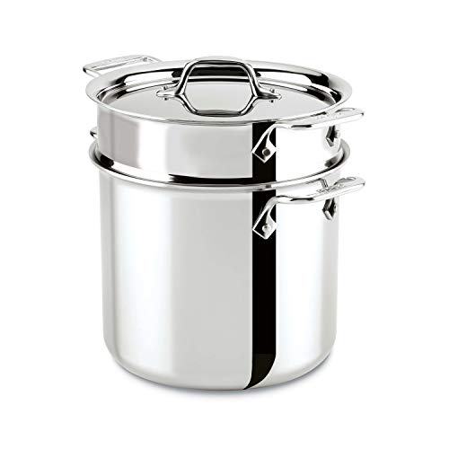 All-Clad Stainless Steel Tri-Ply Bonded Dishwasher Safe Pasta Pentola with Insert / Cookware, 7-Quart, Silver