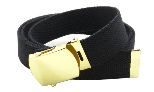 Canvas Web Belt Military Style with Brass Buckle and Tip 54" Long Many Colors (Black)