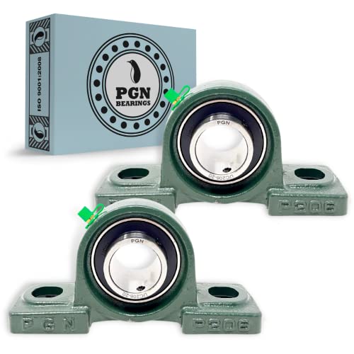 PGN UCP206-20 Pillow Block Bearing - Pack of 2 Mounted Pillow Block Bearings - Chrome Steel Bearings with 1 1/4" Bore - Self Alignment