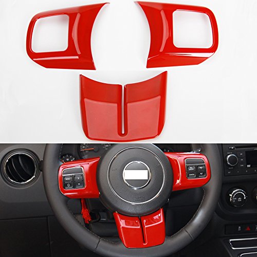 ABS Steering Wheel Cover Decor Trim For 2011-2017 Jeep Wrangler JK Unlimited Patriot Compass & Grand Cherokee 2011-2013 (3pcs,Red)