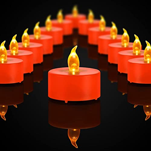 Battery Operated LED Tea Lights: 24PACK Flameless Electric Votive Candles Lamp Realistic and Bright Flickering Holiday Gift Long Lasting 150Hours for Seasonal & Festival Celebration Orange