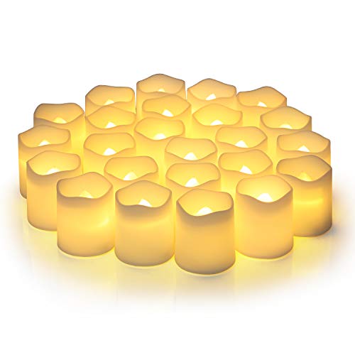 SHYMERY Flameless Votive Candles,Flameless Flickering Electric Fake Candle,24 Pack 200+Hour Battery Operated LED Tea Lights in Warm White for Wedding,Table,Festival,Halloween,Christmas Decorations