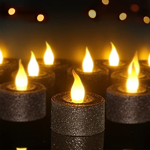 FURORA LIGHTING LED Black Candles Battery Operated Tea Lights, Black Flameless Tealights Candles for Halloween Decorations, Kwanzaa Decorations, Black Decor Accents for Shelves