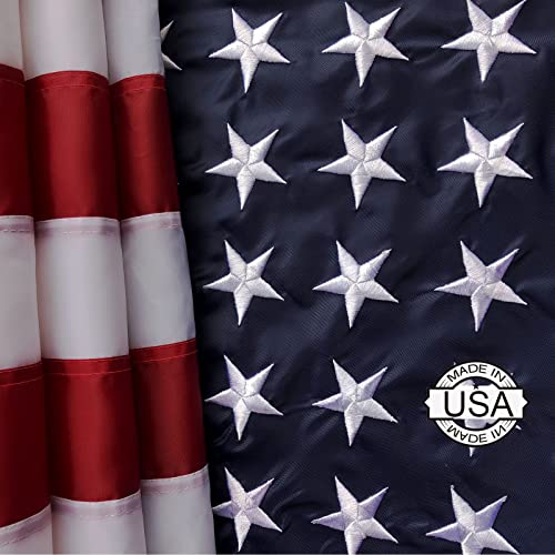 American Flag 4x6 Made in USA Heavy Duty, US Flags 4x6 Outdoor, Longest Lasting High Wind Embroidered Stars, Nylon Sewn Stripes 2 Brass Grommets