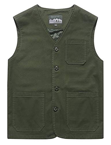 Gihuo Men's Casual Outdoor Cotton Travel Vest (Army Green, Large)