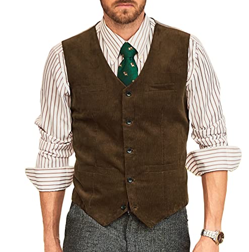 PJ PAUL JONES Mens Corduroy Cotton Suit Vests Casual Slim Fit Blazer Vests Brown XL