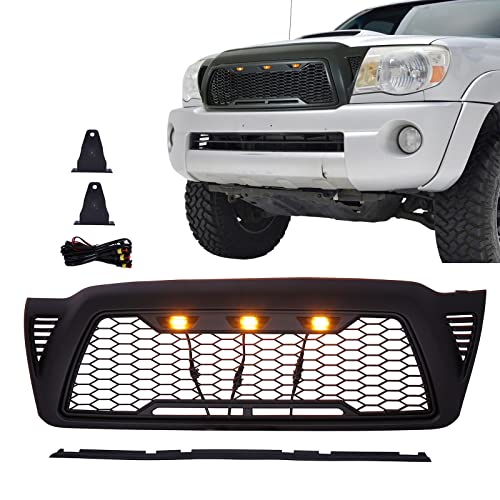KARPAL Front Upper Mesh Grille LED Grill Compatible with 2005-2011 Toyota Tacoma Black