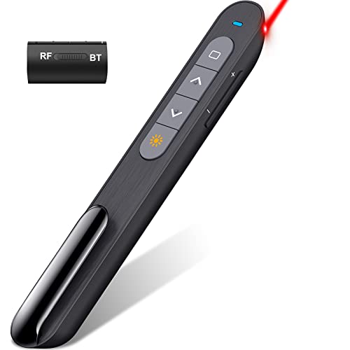 Presentation Clicker with Bluetooth and RF 2.4GHz Dual Modes Red Light, Wireless Presenter Remote Control for Powerpoint Presentations Pointer Slide Clicker for Mac Computer Powered by AAA