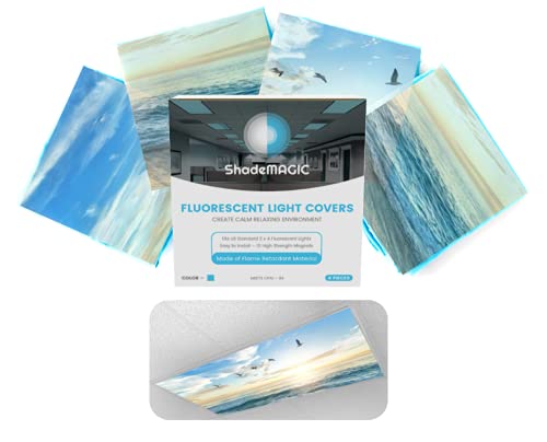 ShadeMAGIC Fluorescent Light Covers for Classroom Office - BEACH - Light Filter Pack ; Eliminate Harsh Glare That Causing Eyestrain and Head Strain. Office & Classroom Decorations. Light Diffusers (4)