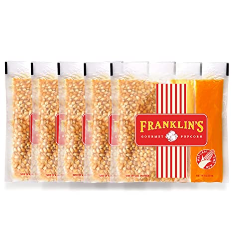 Franklins Gourmet Popcorn All-In-One Pre-Measured Packs - 4oz. Pack of 5 - Butter Flavored Coconut Oil + Premium Butter Salt + Classic Corn - Best Movie Theater Taste  Made in USA