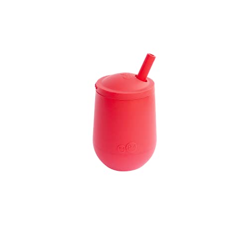 ez pz Mini Cup + Straw Training System - 100% Silicone Training Cup for Infants + Toddlers - Designed by a Pediatric Feeding Specialist - 9 Months+ (Coral)