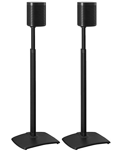 SANUS Adjustable Height Wireless Speaker Stands Designed for Sonos One, One SL, and Play:1 - Tool-Free Adjustment up to 16" and Built-in Cable Management - Black / Pair
