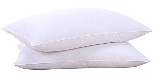 puredown Goose Down Feather White Pillow Inserts, 100% Cotton Fabric Cover Bed Pillows, Set of 2 Standard Size
