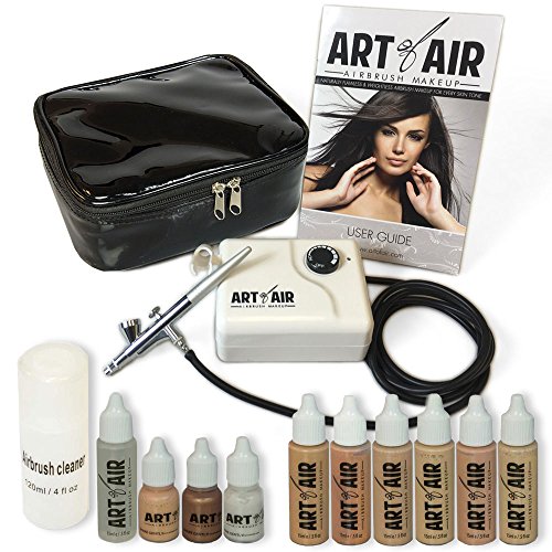 Art of Air Professional Airbrush Cosmetic Makeup System/Fair to Medium Shades 6pc Foundation Set with Blush, Bronzer, Shimmer and Primer Makeup Airbrush Kit