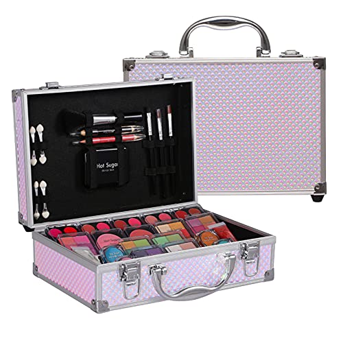 Hot Sugar Makeup Kit for Girls and Women - Full Starter Cosmetics Set with Eye Shadow Palette Lip Balm Blush Lip Gloss Brush Lip Pencil Eye Pencil and Mirror