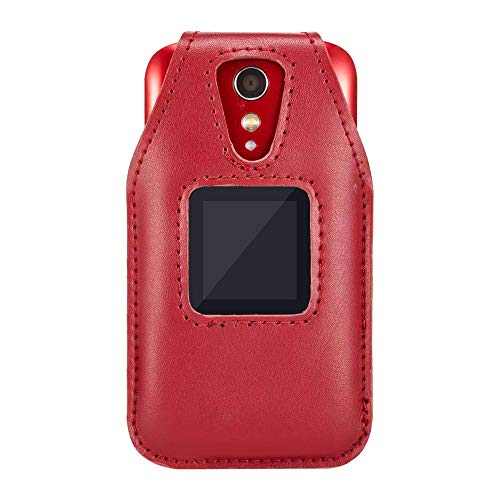 Fitted Leather Case for GreatCall Lively Flip (Model: 4053S), Jitterbug Flip2, Features: Rotating Belt Clip, Screen & Keypad Protection, Secure Fit - Red
