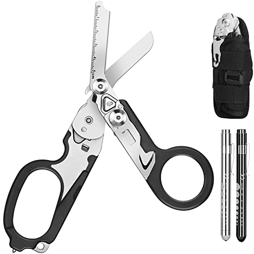 Dekeliy 6 In1 Multifunction Raptor Emergency Response Shears, Stainless Steel Foldable Trauma Shears with Strap Cutter and Glass Breaker,Medical Scissors with Holster and Penlight