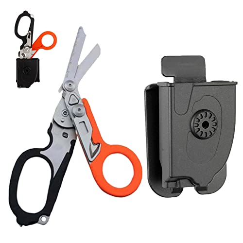 Elegital Emergency Response Shears, Stainless Steel Foldable Scissors Pliers, Outdoor Camping Rescue Scissors Tools, Black Orange +Sheath