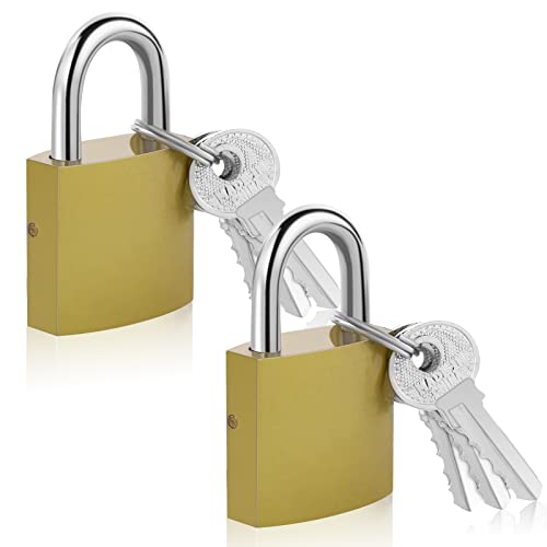 Gym Locker Lock, 2 Pack Keyed Padlock Brass Padlock with Key, Padlocks for Outdoor Fence, School Gym Locker, Toolbox, Gate, Travel Bags, Suitcase