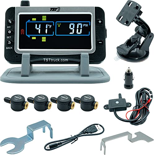 TST 507 Tire Pressure Monitoring System with 4 Flow Thru Sensors and Color Display for Metal Valve Stems by Truck System Technologies, TPMS for RVs, Campers and Trailers