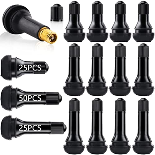 Tire Valve Stems, 100PCS Rubber Snap-in Tire Valve Stems with Brass Valve Cores, for Auto Motorcycle Wheel Tubeless Rims Holes Replacement Accessories Black (TR413 TR412 TR414)