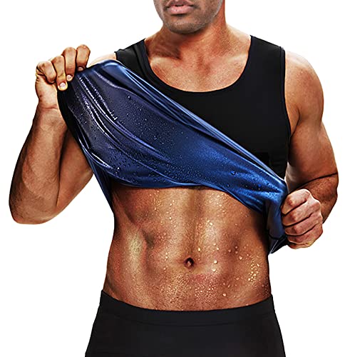 BODYSUNER Sauna Sweat Vest Workout Tank Top Waist Trainer for Men Compression Workout Enhancing Vest Blue,S/M