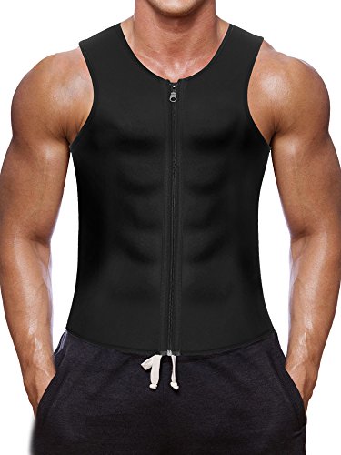 Men Waist Trainer Vest for Weightloss Hot Neoprene Corset Body Shaper Zipper Sauna Tank Top Workout Shirt (M, Black Neoprene Slimming Vest)