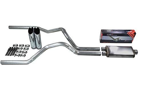 Truck Exhaust Kits - Shop Line Dual Exhaust System 2.5 Aluminized Pipe Stainless Flow II Muffler Chrome Tips
