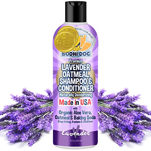 Bodhi Dog Organic Lavender Oatmeal Dog Shampoo and Conditioner | Hypoallergenic Conditioning Deodorizing Formula for Dogs Cats & Pets | Treatment Wash Soothes Dry Itchy Skin Allergy Relief (8 Fl Oz)