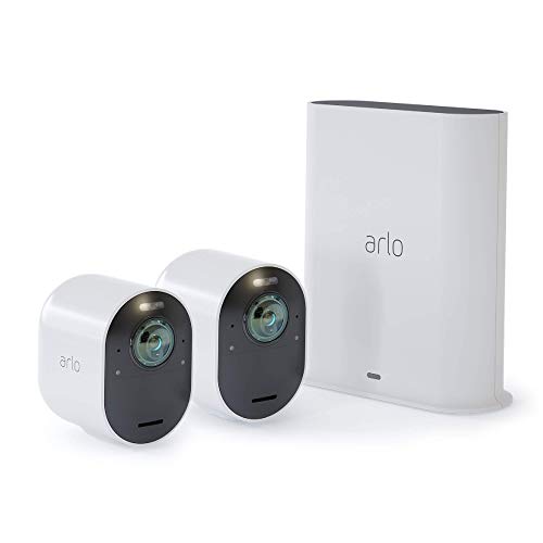 Arlo Ultra - 4K UHD Wire-Free Security 2 Camera System | Indoor/Outdoor with Color Night Vision, 180 View, 2-Way Audio, Spotlight, Siren | Compatible with Alexa and HomeKit | (VMS5240) (Renewed)