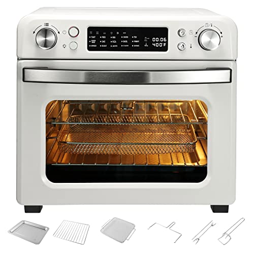 TSDLRH Air Fryer Toaster Oven, Convection Oven Countertop Combo24.3QT/23L Smart 15-in-1 with Ferment Unfreeze Reheat Airfry Stairfry & More 12-inch Pizza 6-Slice Toast Stainless Steel ( Dual Knob White)
