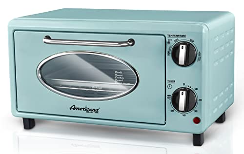 Elite Gourmet by Maximatic Americana Collection ETO147M Diner 50s Retro Countertop Toaster oven, Bake, Toast, Fits 8 Pizza, Temperature Control & Adjustable 60-Minute Timer 1000W, 2 Slice, Mint