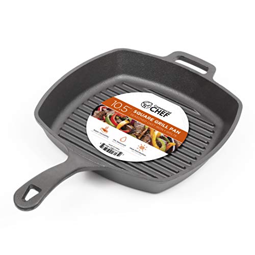 Commercial CHEF Cast Iron Skillet, 10.5 Square Pre-seasoned Cast Iron Pan